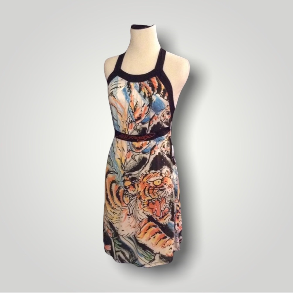 ***SOLD***“Untamed Tiger” halter dress by Ed Hardy size small.